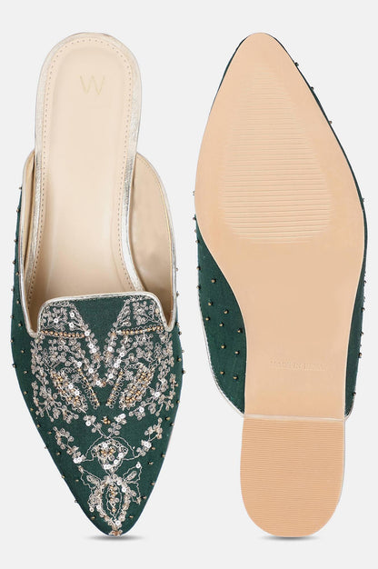 Green Pointed Toe Embroidered Flat - Wgrace - wforwoman