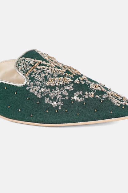 Green Pointed Toe Embroidered Flat - Wgrace - wforwoman