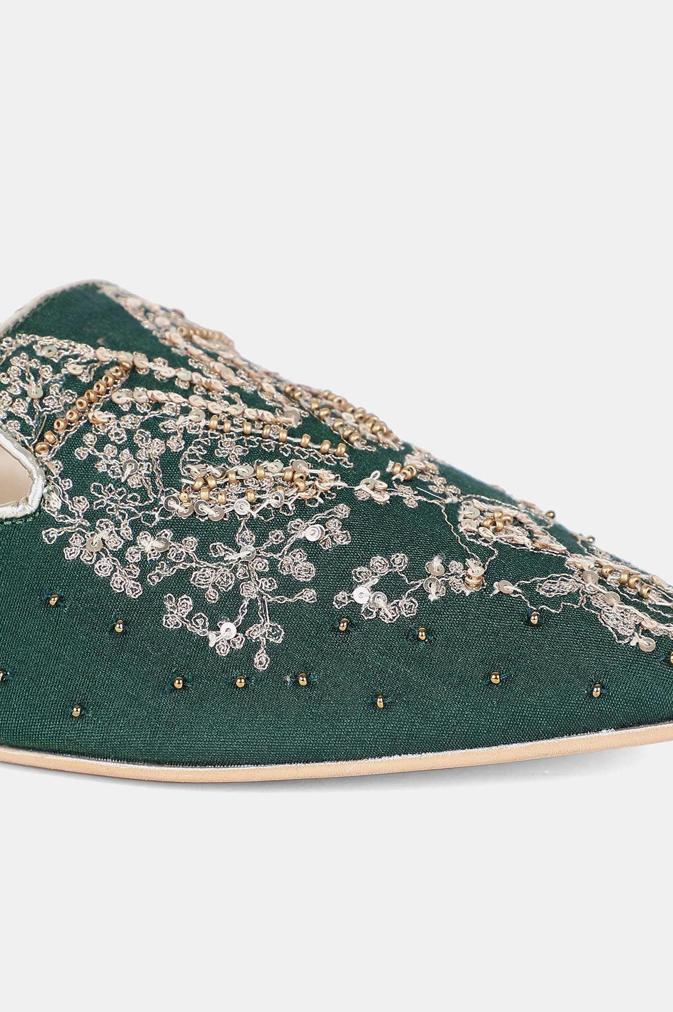 Green Pointed Toe Embroidered Flat - Wgrace - wforwoman