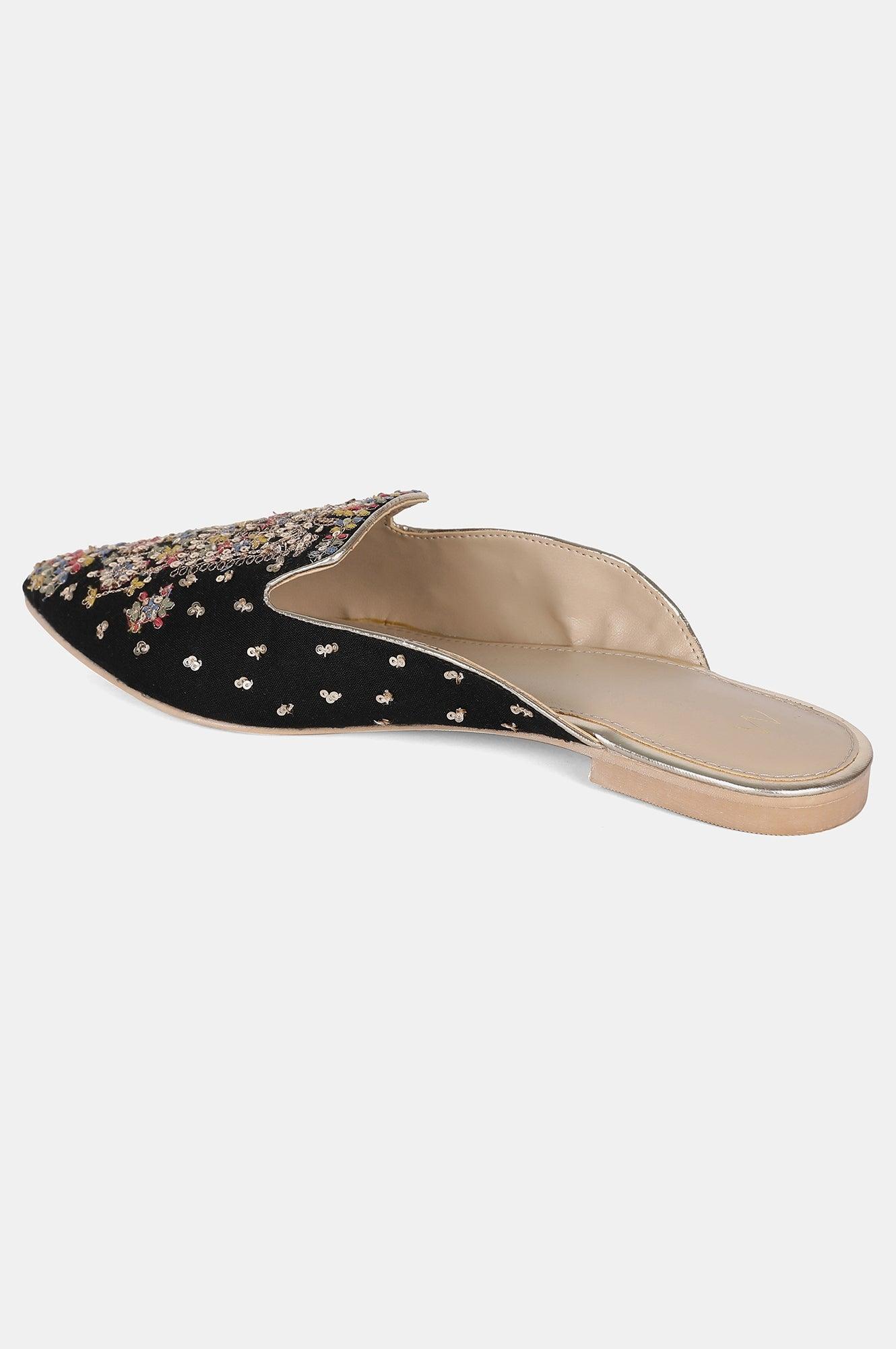 Black Pointed Toe Embroidered Flat - Wgrace - wforwoman