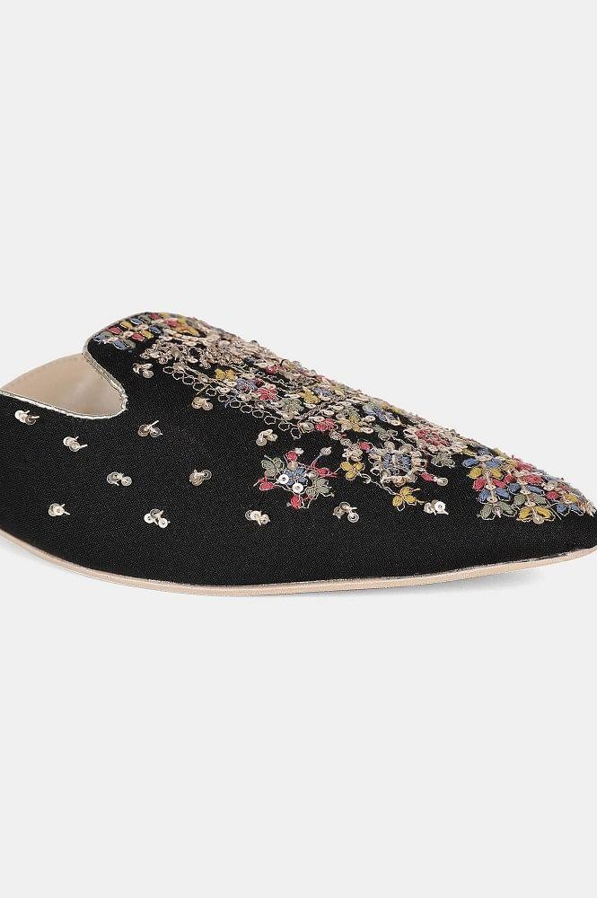 Black Pointed Toe Embroidered Flat - Wgrace - wforwoman