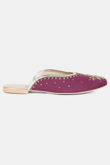 Purple Round Toe Embroidered Flat - Wpoppy - wforwoman