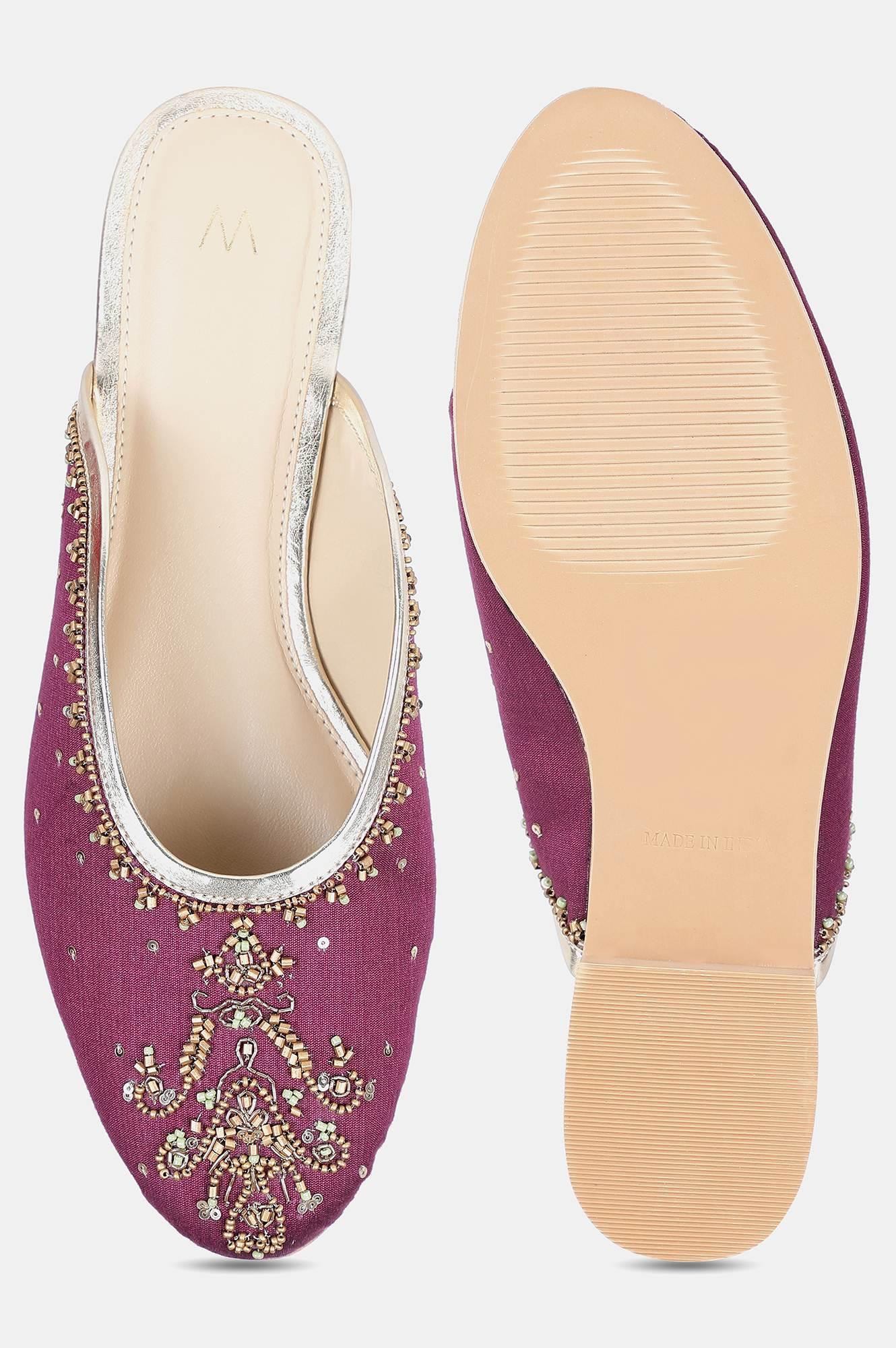 Purple Round Toe Embroidered Flat - Wpoppy - wforwoman