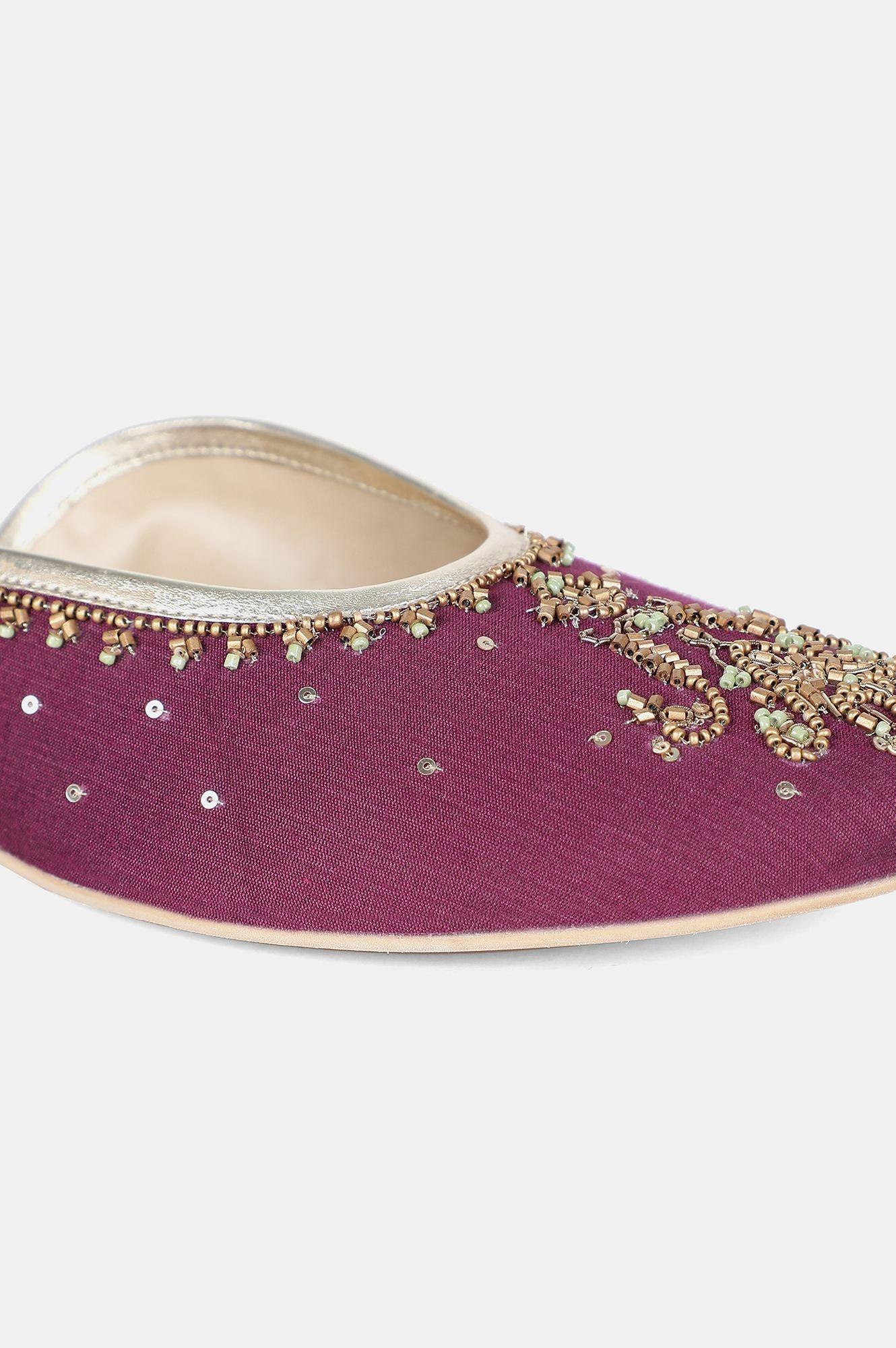 Purple Round Toe Embroidered Flat - Wpoppy - wforwoman