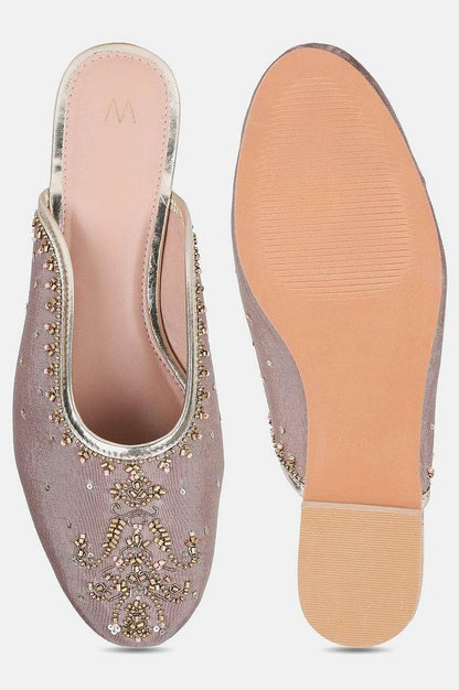 Sand Round Toe Embroidered Flat - Wpoppy - wforwoman