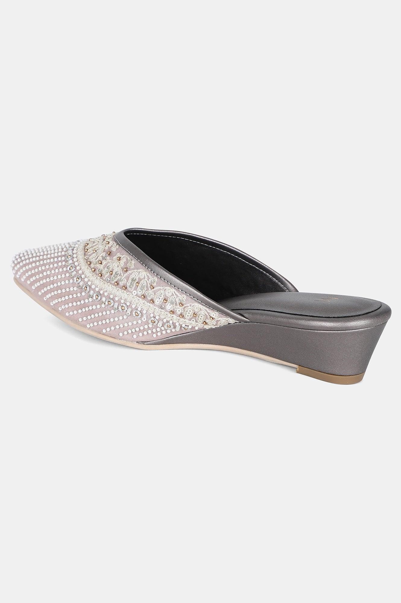 Grey Pointed Toe Embroidered Wedge - WJESSICA - wforwoman