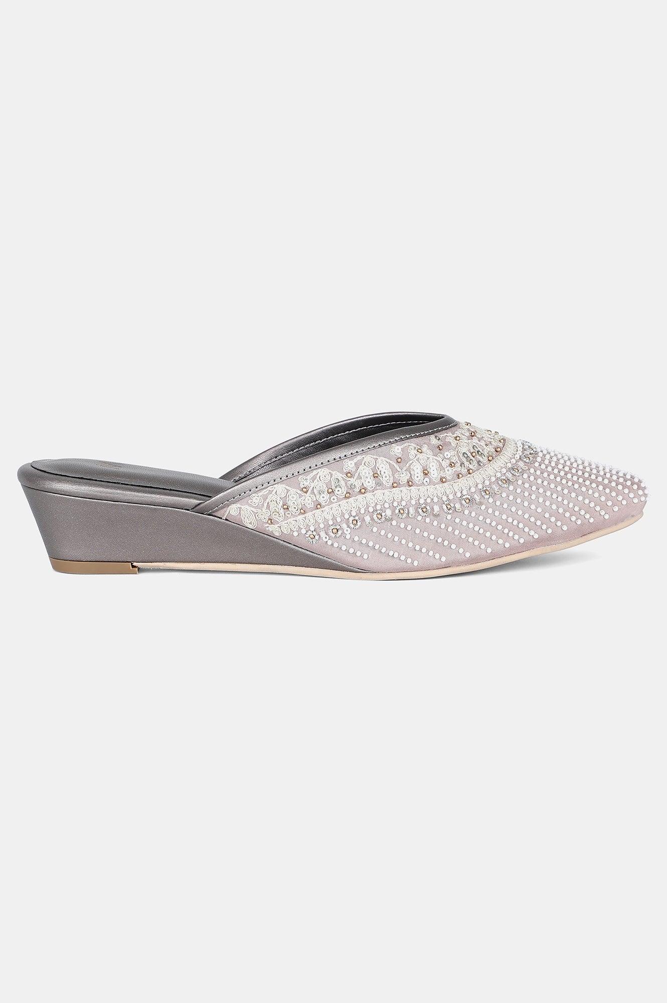 Grey Pointed Toe Embroidered Wedge - WJESSICA - wforwoman