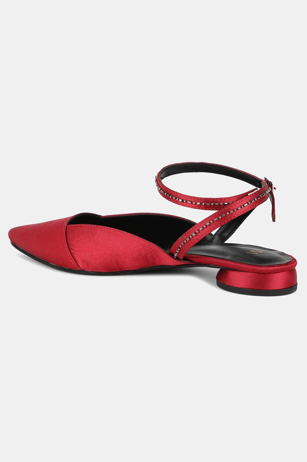 Maroon Pointed Toe Embroidery Block Heel-Wflorence