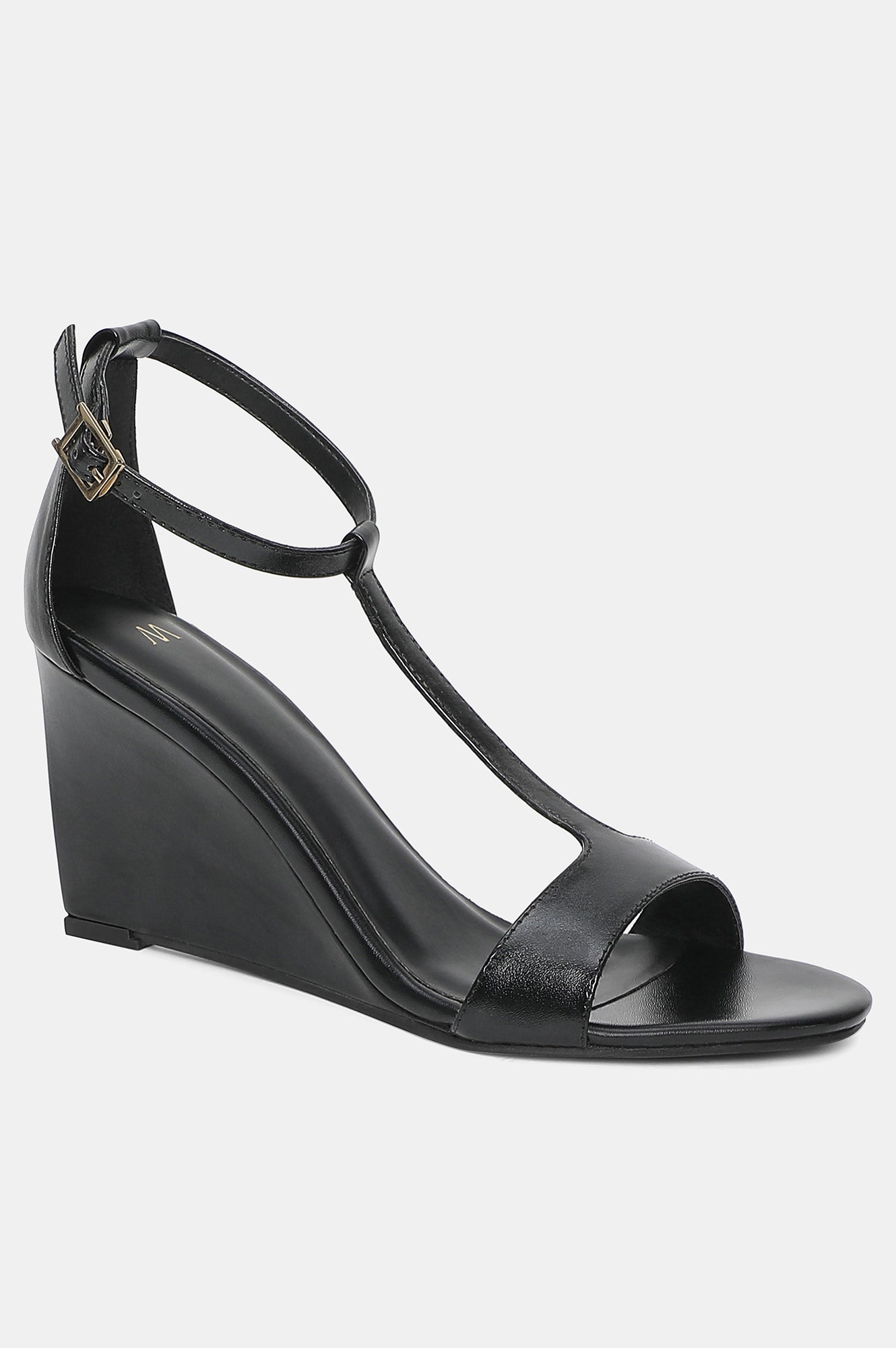 Black Almond Toe Solid Wedge-Wbeverly