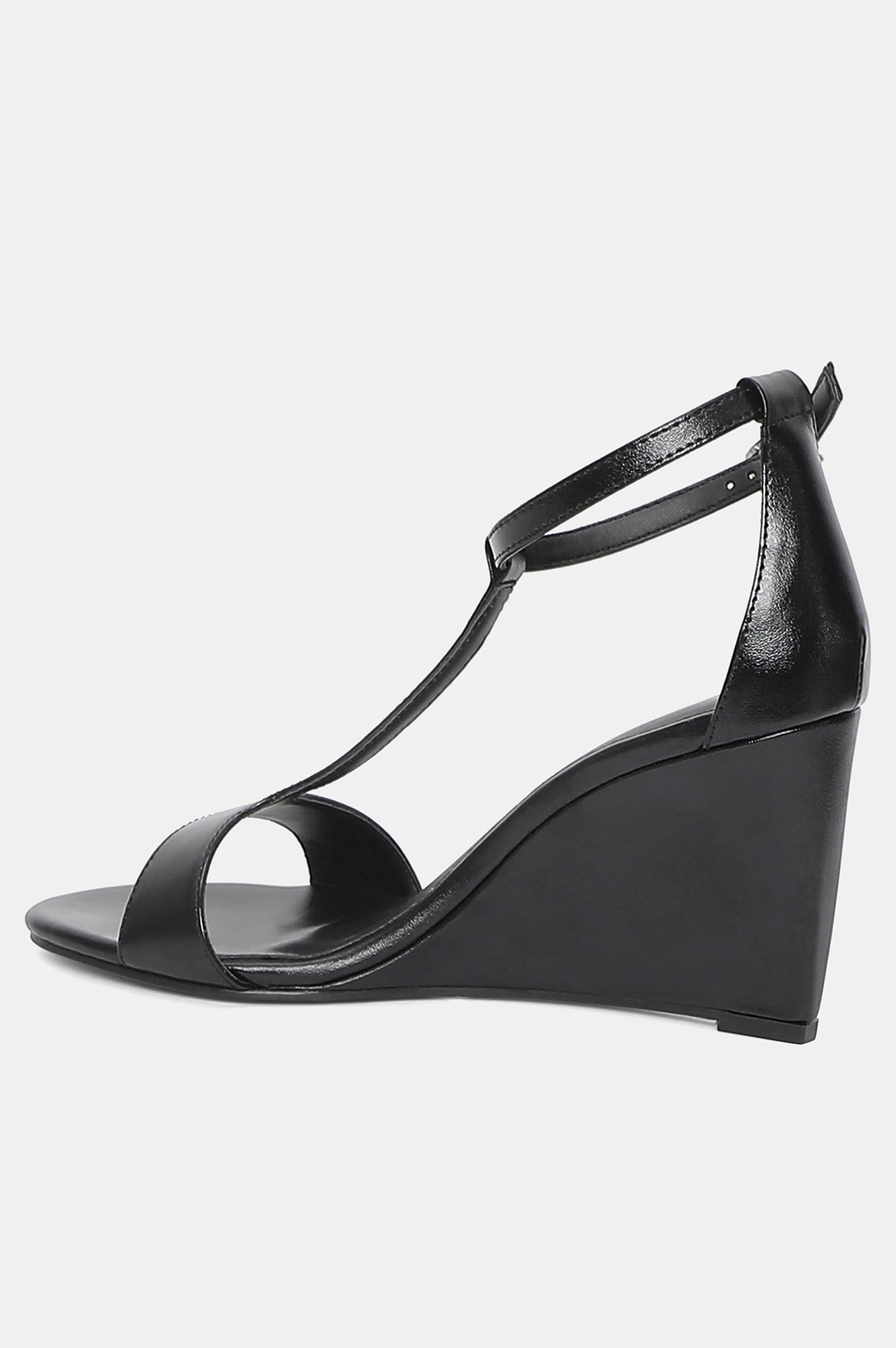 Black Almond Toe Solid Wedge-Wbeverly