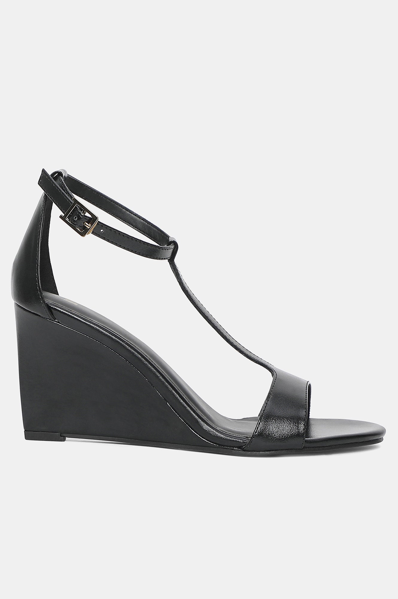 Black Almond Toe Solid Wedge-Wbeverly