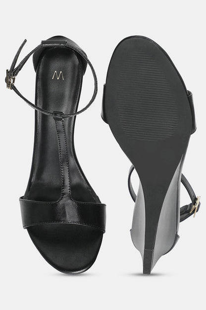 Black Almond Toe Solid Wedge-Wbeverly