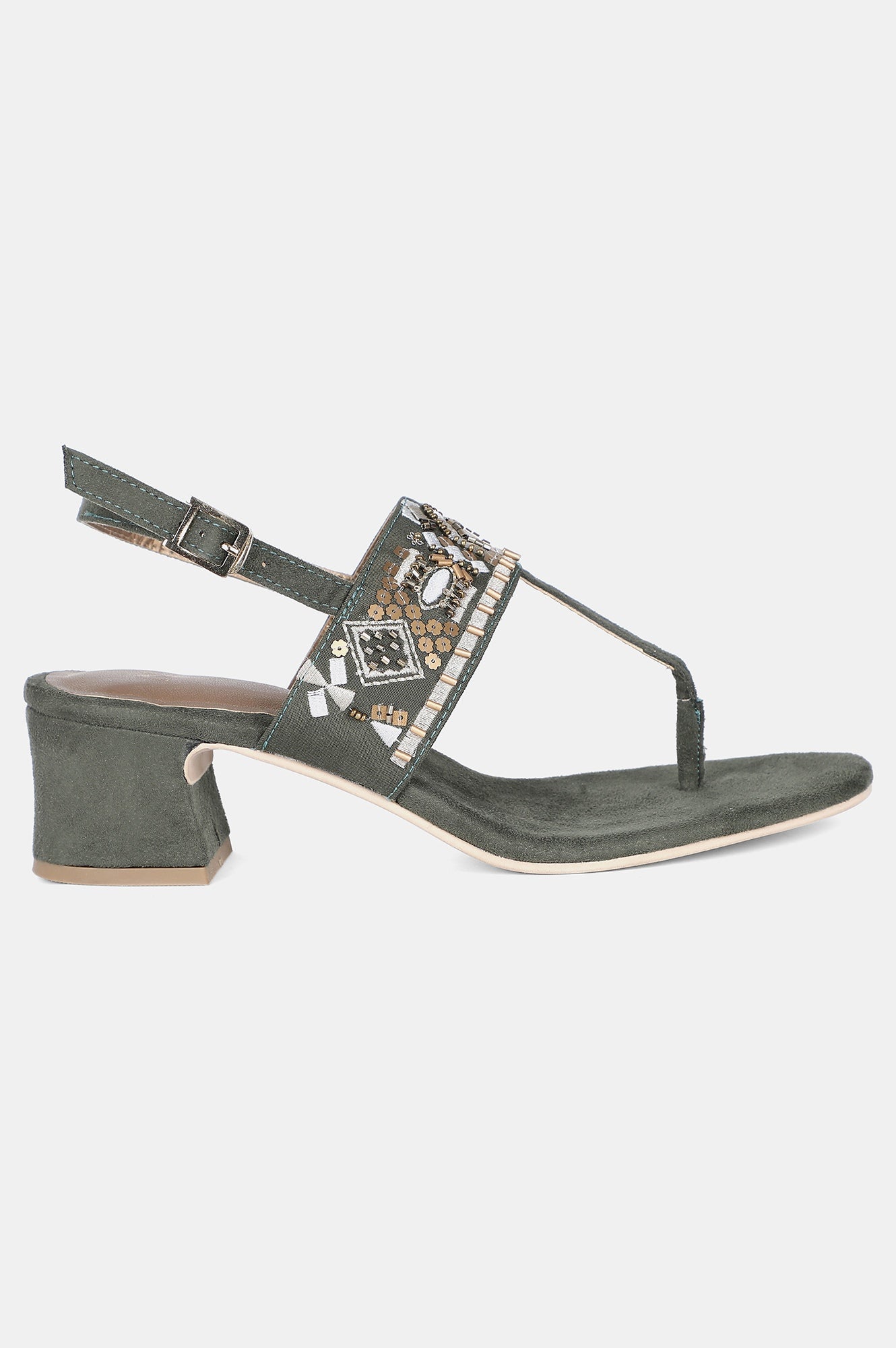 Dark Olive Almond Toe Block Heel-Wsofia