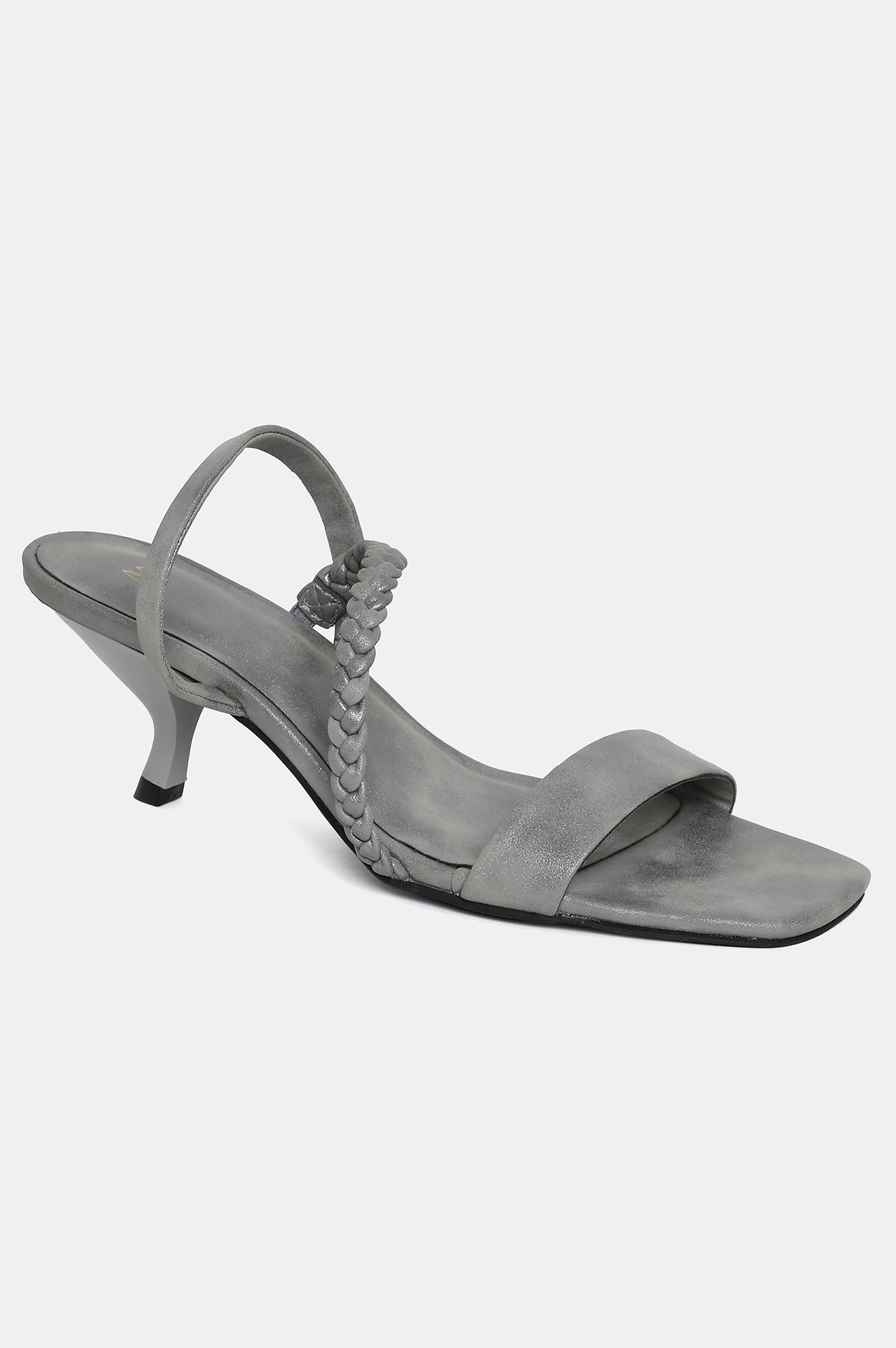 Grey Square Toe Braids Kitten Heel-WThea