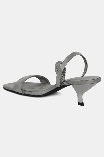 Grey Square Toe Braids Kitten Heel-WThea