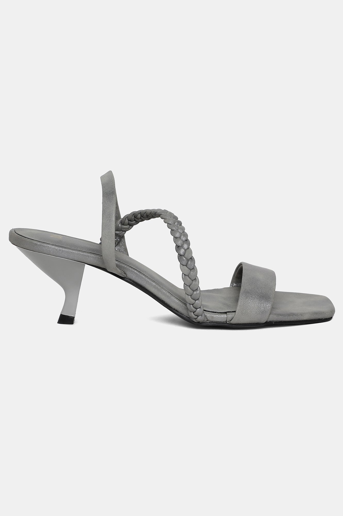 Grey Square Toe Braids Kitten Heel-WThea