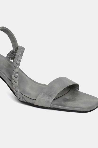 Grey Square Toe Braids Kitten Heel-WThea