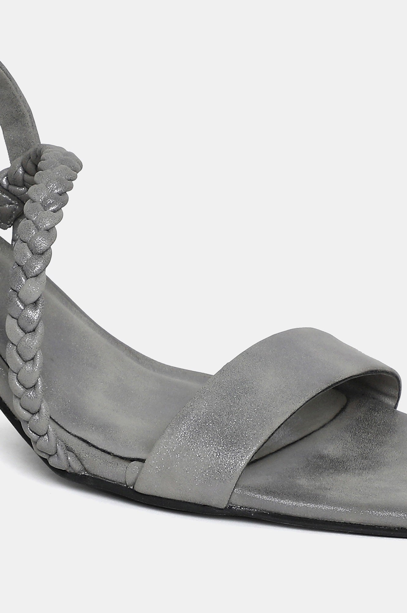 Grey Square Toe Braids Kitten Heel-WThea