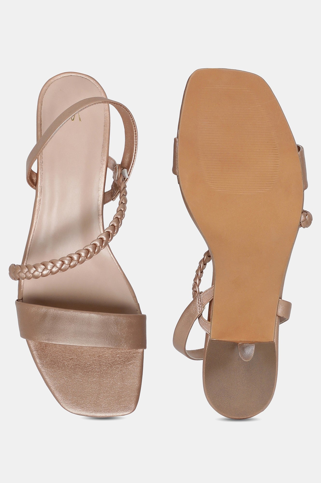 Nude Square Toe Braids Kitten Heel-WThea