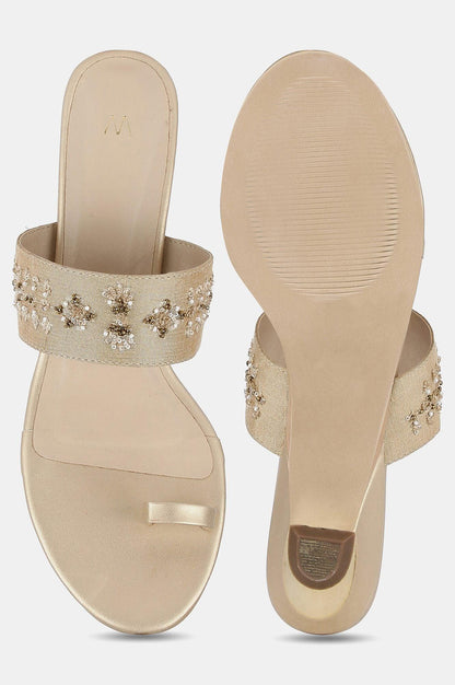 Tasar Gold Almond Toe Embroidery Kitten Heel-Wmolly - wforwoman