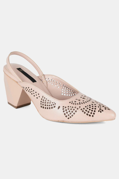 Pink Pointed Toe Laser Cut Block Heel - Wleah - wforwoman