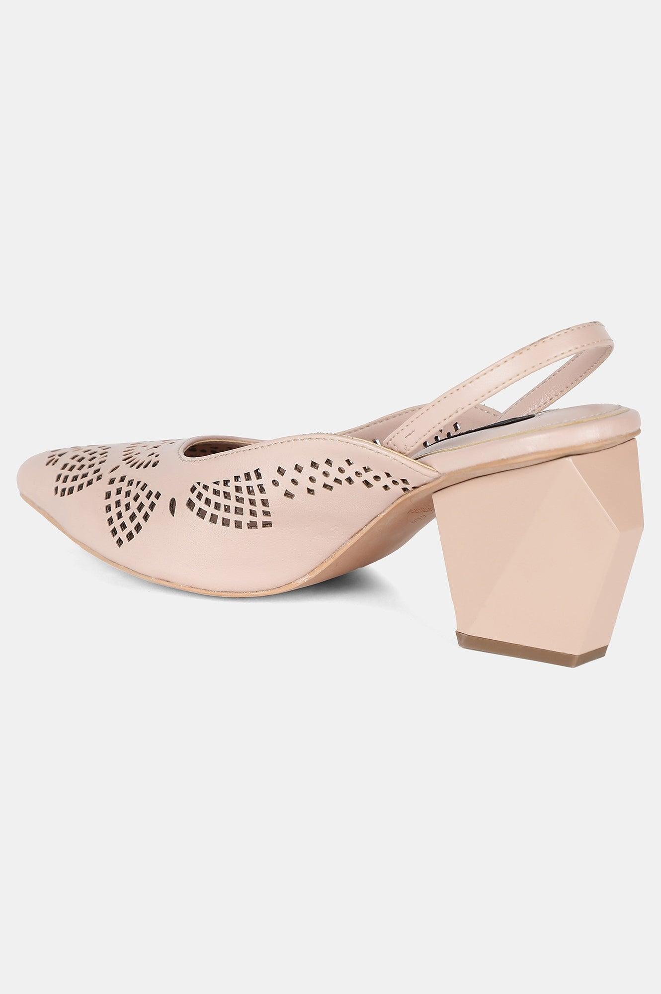 Pink Pointed Toe Laser Cut Block Heel - Wleah - wforwoman