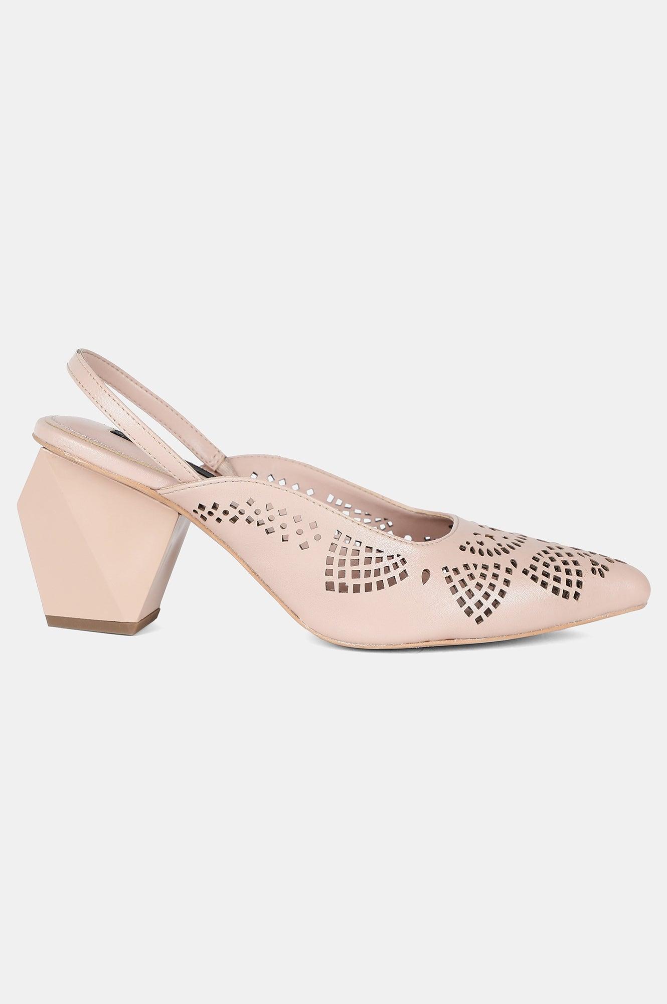 Pink Pointed Toe Laser Cut Block Heel - Wleah - wforwoman