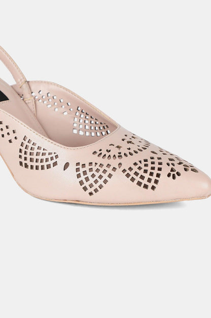 Pink Pointed Toe Laser Cut Block Heel - Wleah - wforwoman