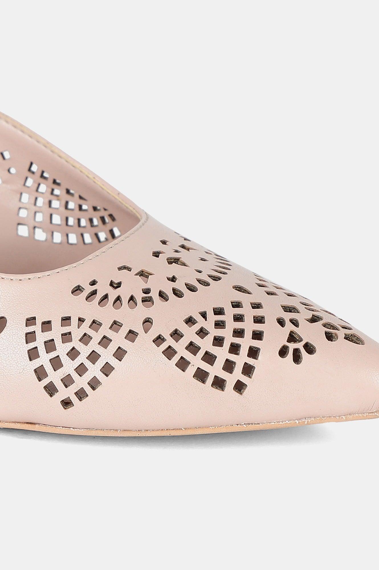 Pink Pointed Toe Laser Cut Block Heel - Wleah - wforwoman