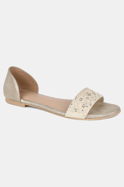 Beige Round Toe Embroidery Flat-WCatherine