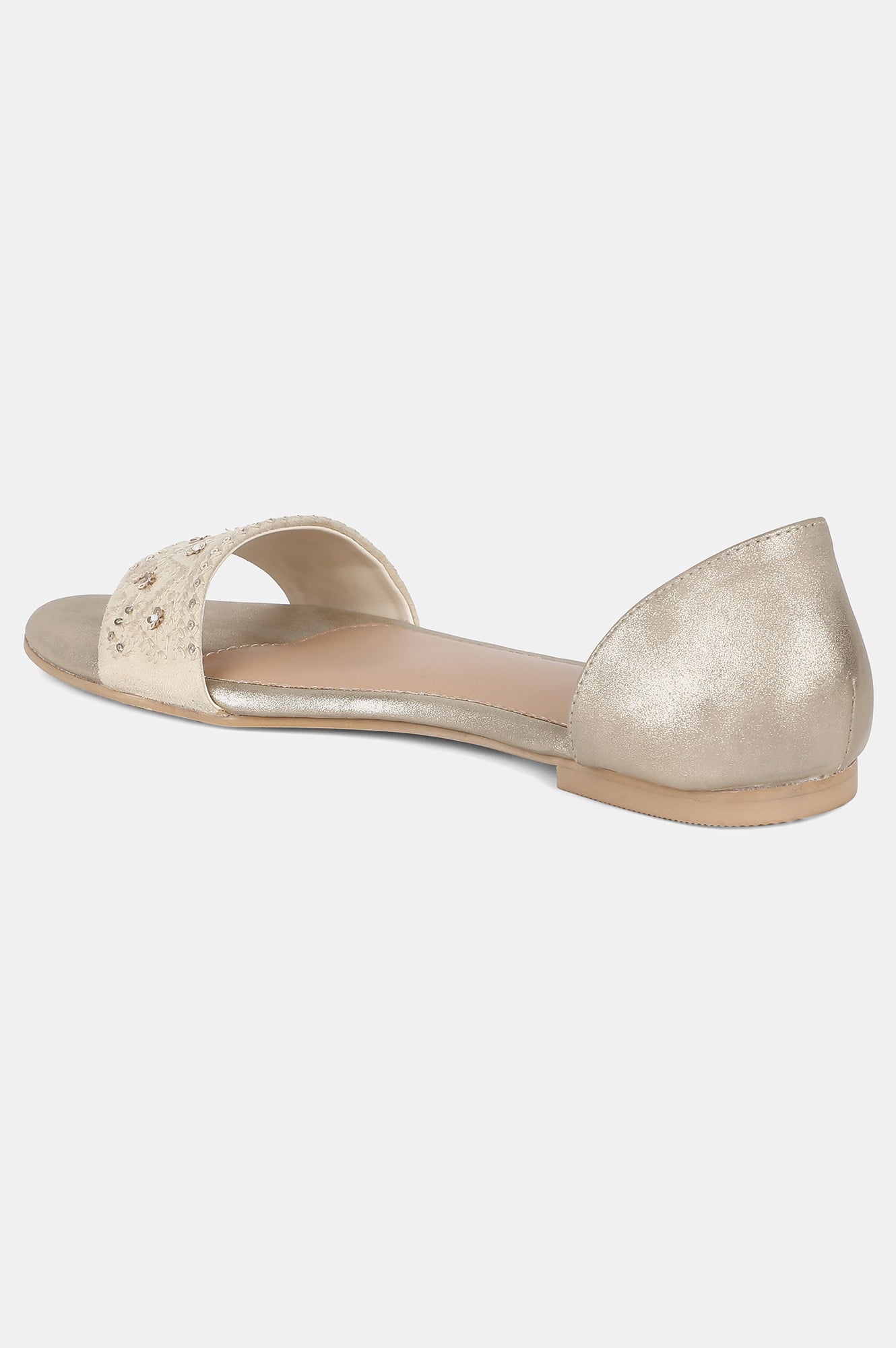 Beige Round Toe Embroidery Flat-WCatherine