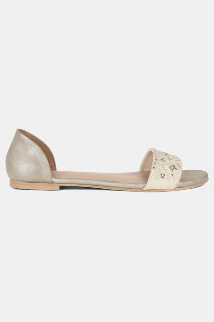 Beige Round Toe Embroidery Flat-WCatherine