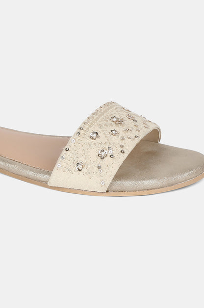 Beige Round Toe Embroidery Flat-WCatherine