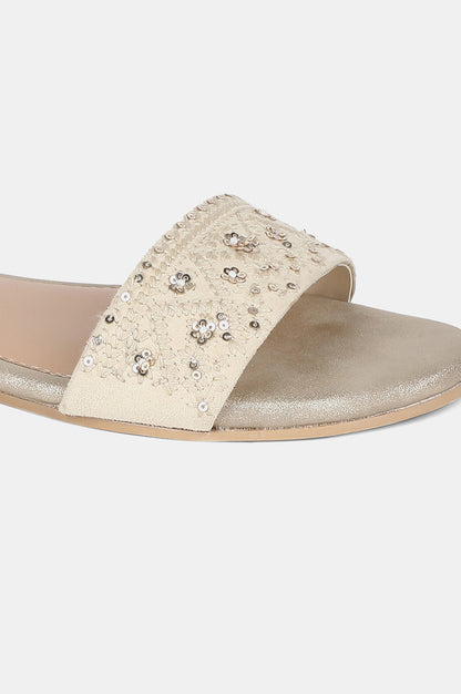 Beige Round Toe Embroidery Flat-WCatherine