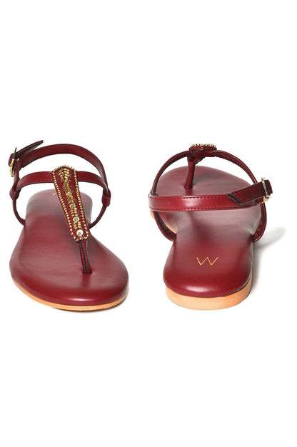 W Red Embroidered Almond Toe Flat-Wdelilah - wforwoman