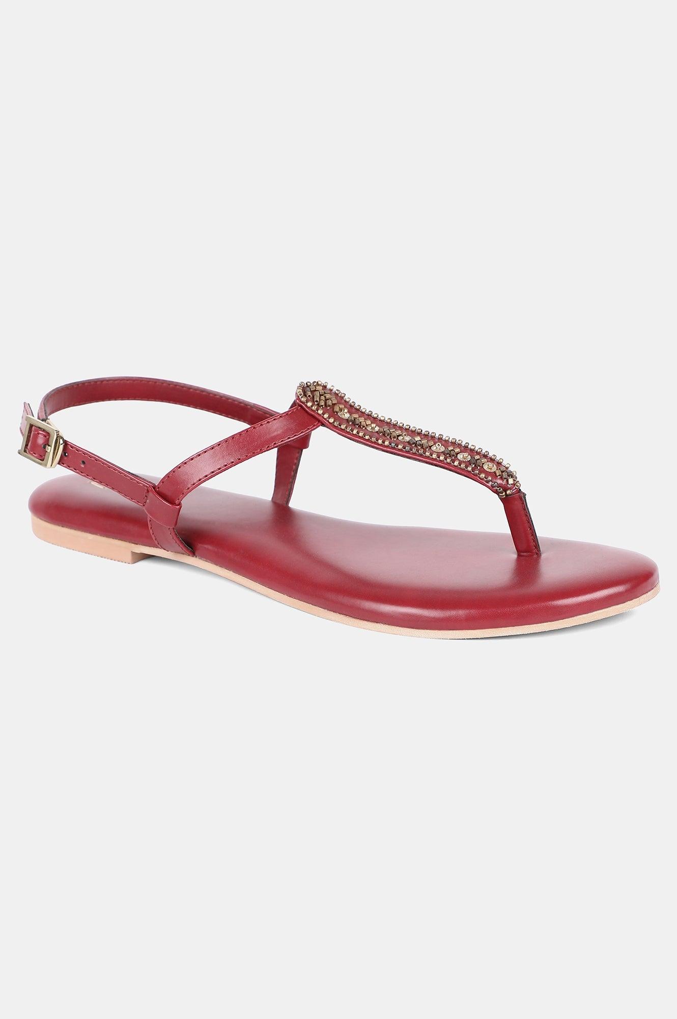 Red Almond Toe Embroidery Flat-WDelilah - wforwoman