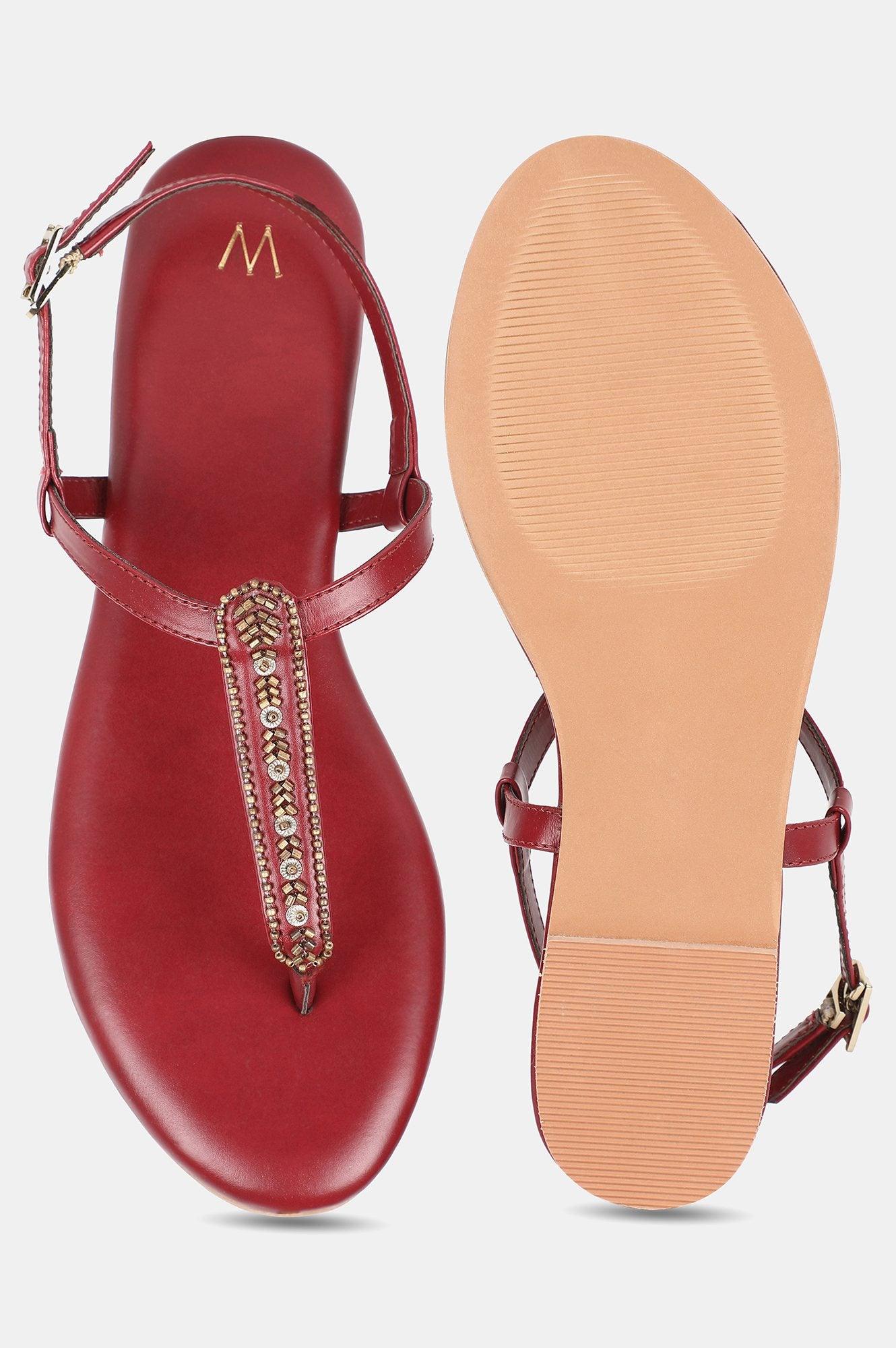 Red Almond Toe Embroidery Flat-WDelilah - wforwoman