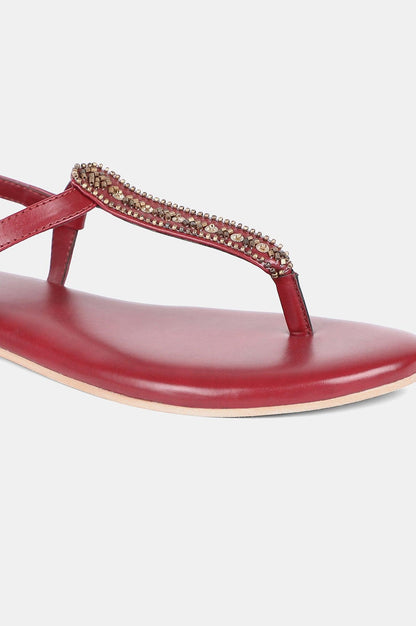 Red Almond Toe Embroidery Flat-WDelilah - wforwoman