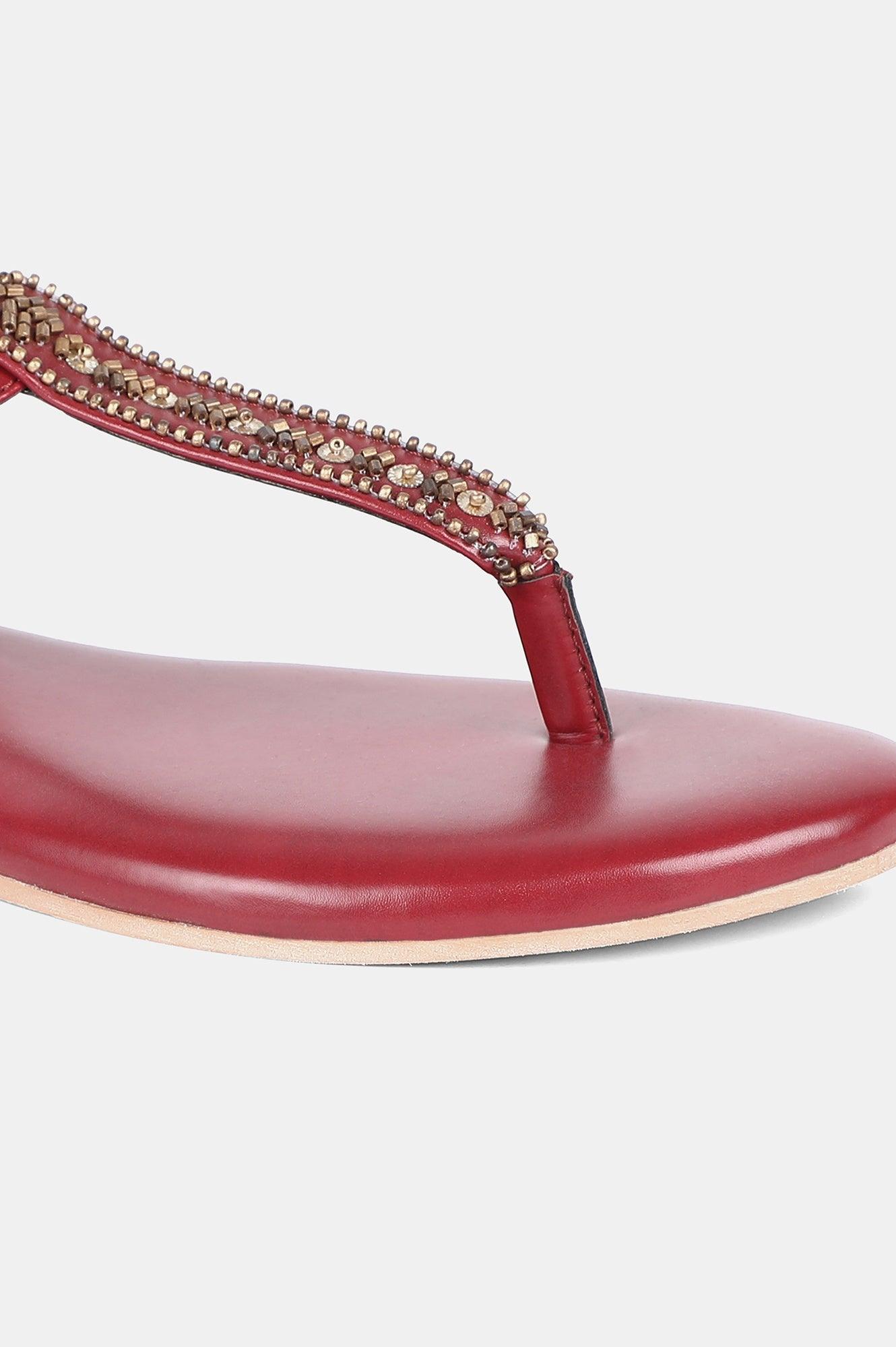 Red Almond Toe Embroidery Flat-WDelilah - wforwoman