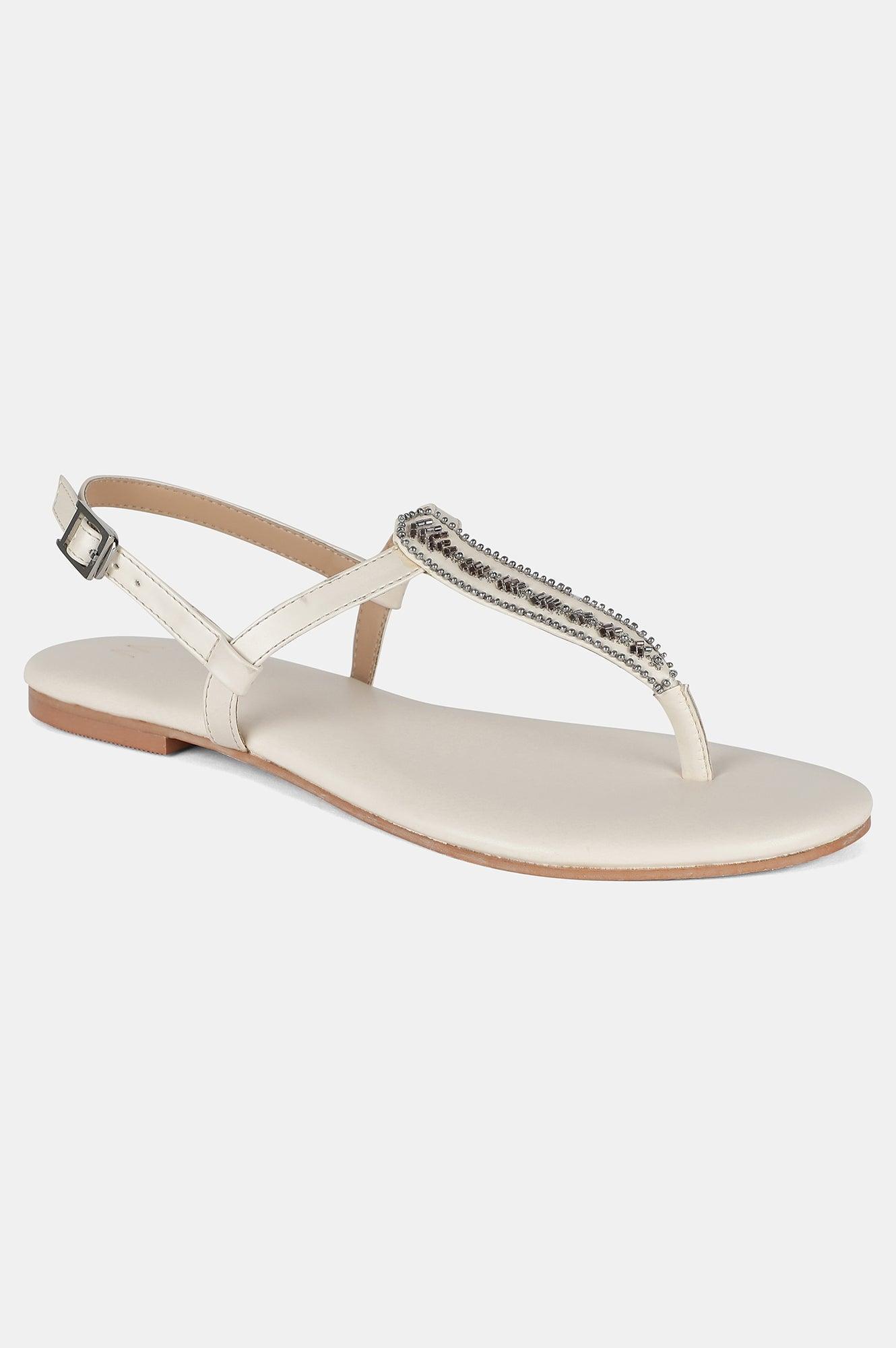 Off White Almond Toe Embroidered Flat - Wdelilah - wforwoman