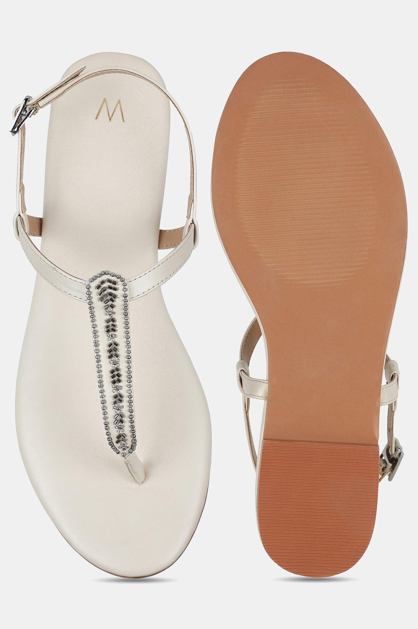 Off White Embroidered Almond Toe Flat-Wdelilah - wforwoman