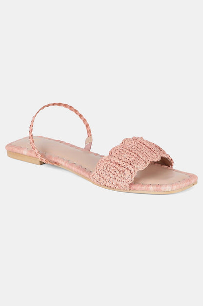 Pink Square Toe Woven Design Flat - Wlinda - wforwoman