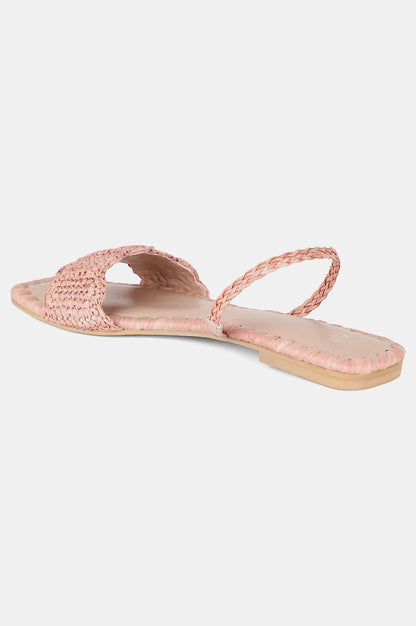 Pink Square Toe Woven Design Flat - Wlinda - wforwoman