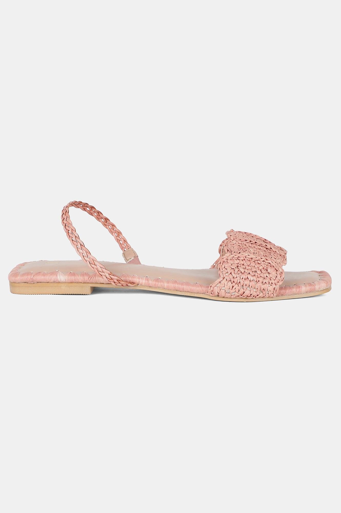 Pink Square Toe Woven Design Flat - Wlinda - wforwoman