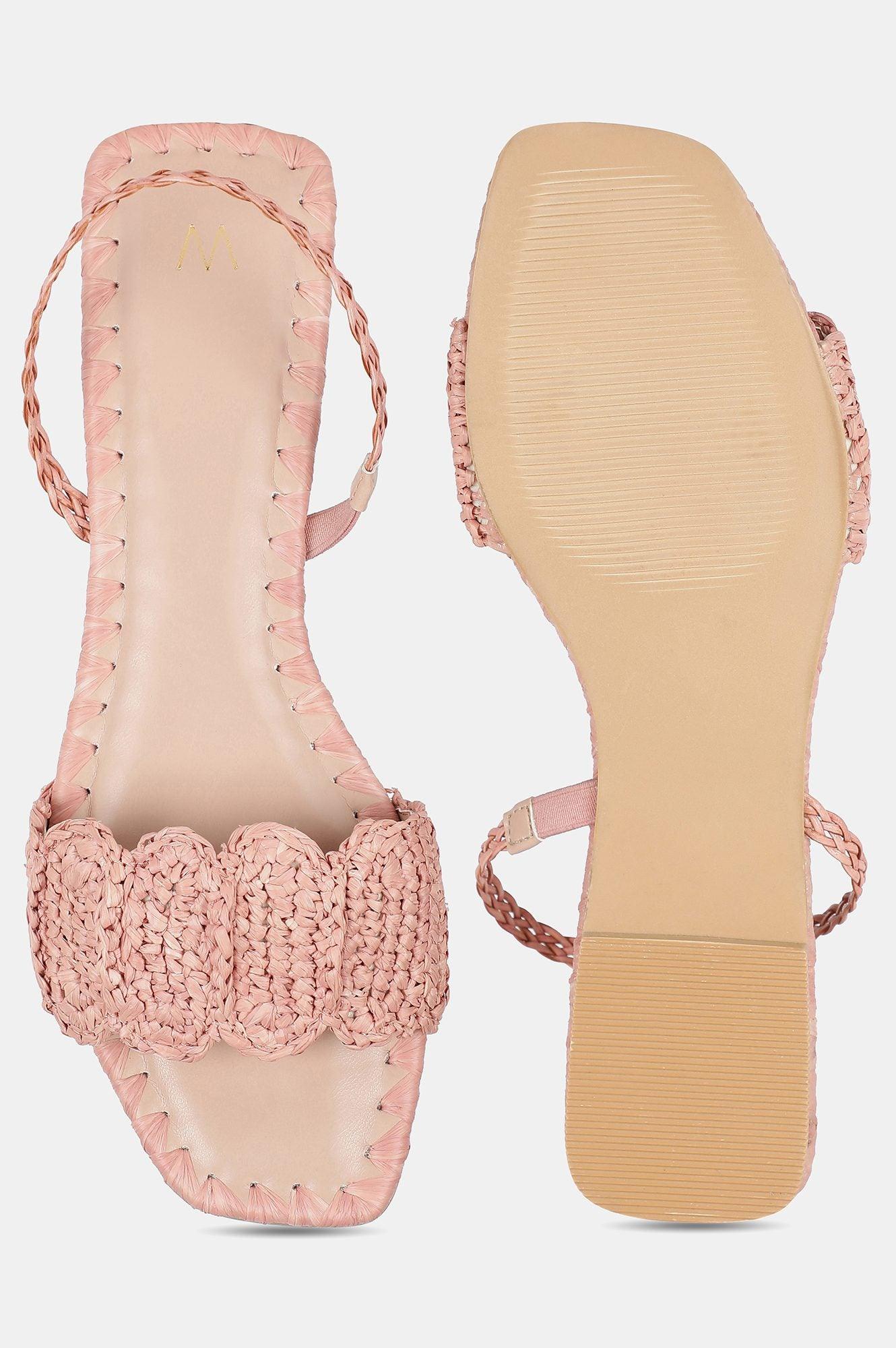 Pink Square Toe Woven Design Flat - Wlinda - wforwoman