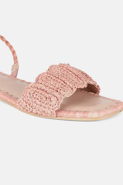 Pink Square Toe Woven Design Flat - Wlinda - wforwoman