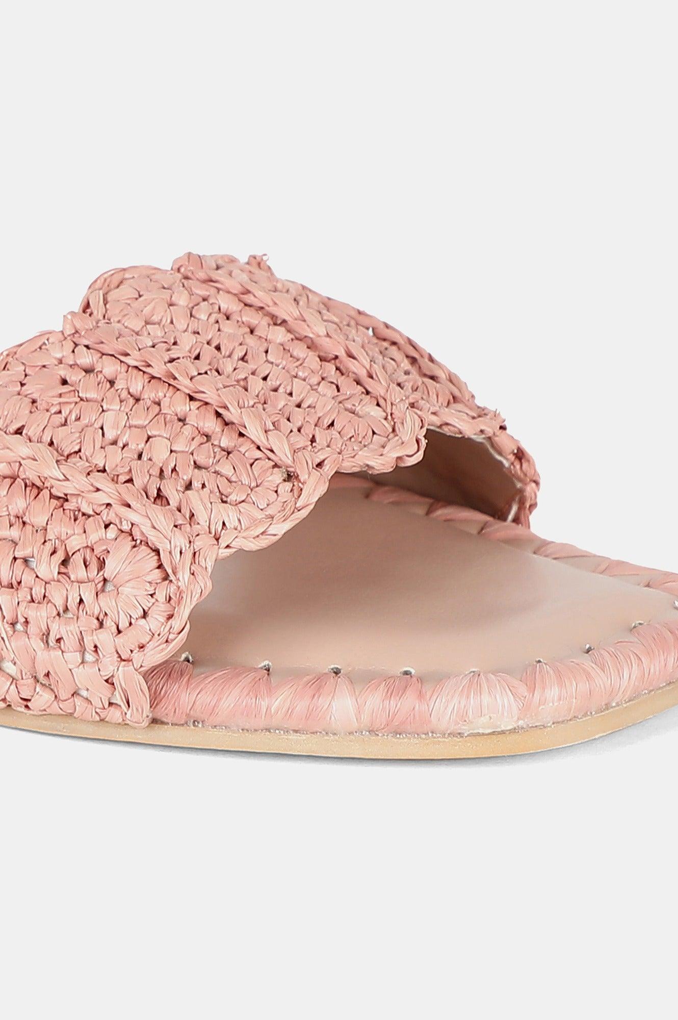 Pink Square Toe Woven Design Flat - Wlinda - wforwoman