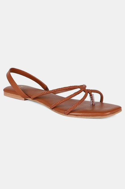 Tan Square Toe Woven Design Flat - Wlydia - wforwoman