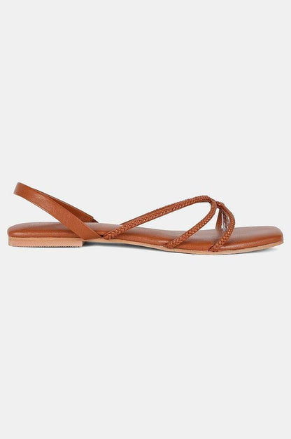 Tan Square Toe Woven Design Flat - Wlydia - wforwoman