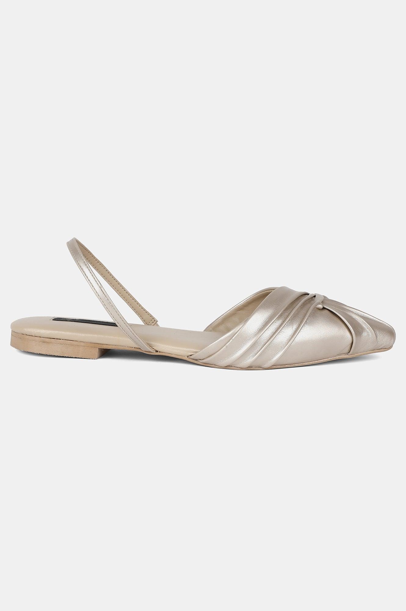 Light Gold Pointed Toe Flat-WMelanie - wforwoman